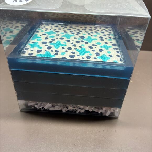 Kee Concept & Design Coasters Set of 4 Square in Blues and Cream animal print - Picture 3 of 3